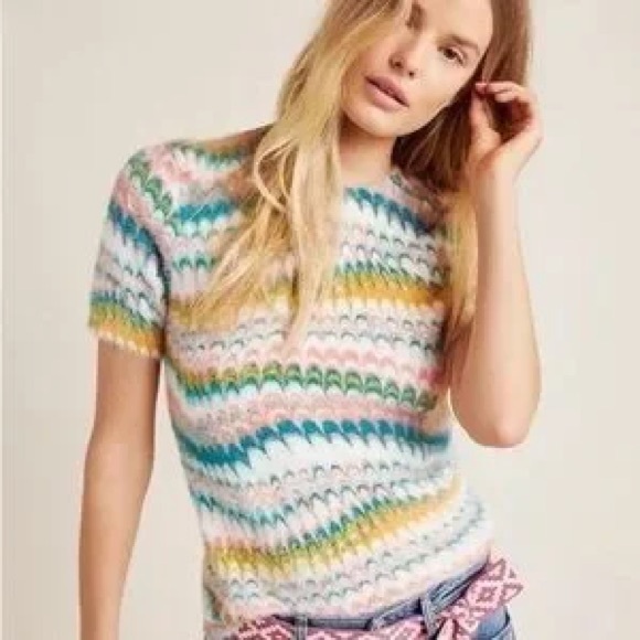 Anthropologie Sweaters - Anthropologie Fuzzy Marbled Short Sleeve Sweater Women’s Size M